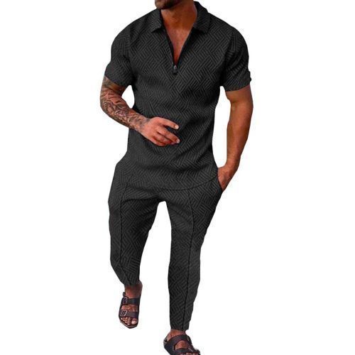 COOFENRISY Mens Polo Shirt And Trouser Sets