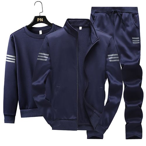 3pcs Men's Sports Suit, Long Sleeves + Sport Coats + Casual Pants Set