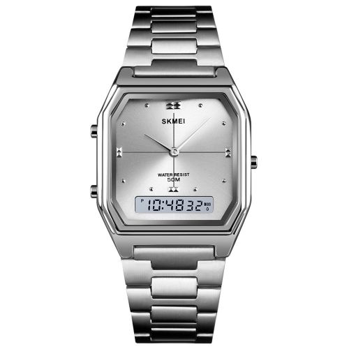 Skmei Minimalist Dual Display Silver Men's Digital Wrist Watch